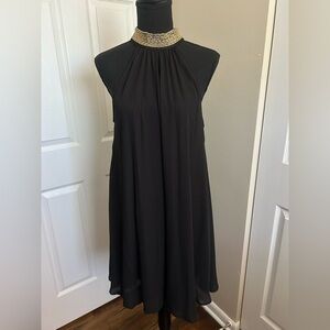 Elegant Black Dress with Gold Beaded Neckline M Medium